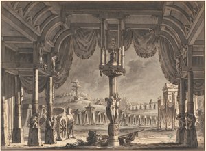 Scenografia di un accampamento romano antico di notte (recto) da Pietro Gonzaga