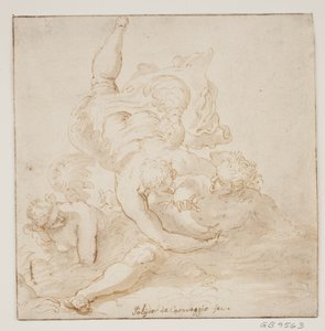 Due angeli che portano un uomo da Pietro Liberi