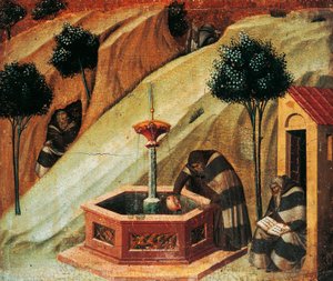 Carmelitano che attinge acqua dalla sorgente del profeta Elia (dettaglio) da Pietro Lorenzetti