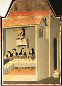 La Beata Umiltà riesce miracolosamente a leggere nel refettorio di Santa Perpetua, piastrella dall