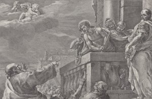 Cristo su un balcone circondato da guardie, Pilato sta a destra e gesticola, ca. 1730-39