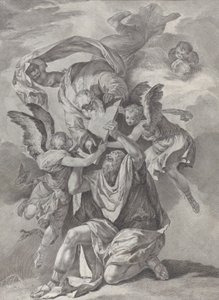 Mosè riceve le Tavole della Legge da Dio che scende dal cielo