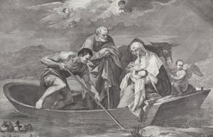 La Fuga in Egitto, con la Sacra Famiglia in una Barca