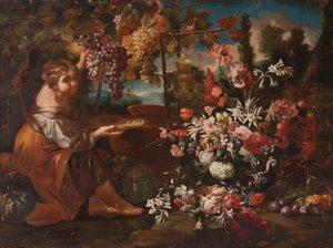 Una ragazza tra fiori e frutti da Pietro Paolo Bonzi