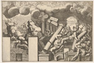 Giganti schiacciati da rocce e colonne cadenti del tempio, nuvole di fumo sopra da Pietro Santi Bartoli