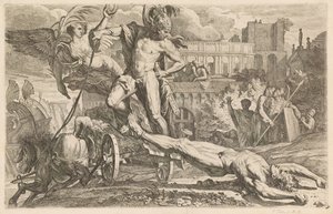 Achille trascina il corpo di Ettore intorno alle mura di Troia da Pietro Testa