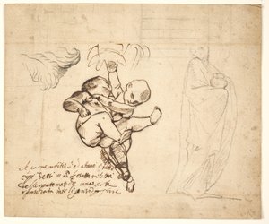 Studio per due putti che giocano, foglie e una figura drappeggiata con un