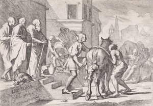 La partenza del figliol prodigo, mostrato mentre sta per montare a cavallo, da una serie di quattro..., ca. 1645 da Pietro Testa