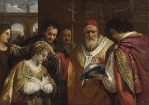 Flavia Domitilla (morta dopo il 95) riceve il velo da papa Clemente I - di Cortona, Pietro da (1596-1669). Olio su tela, dimensioni: 123x172,7, Collezione Privata da Pietro da Cortona