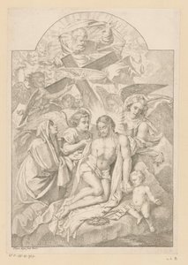 La Santissima Trinità con Maria, strumenti della passione e angeli