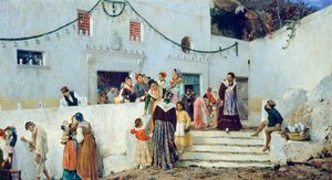 Giorno di festa, di Pio Joris (1843-1921), olio su tela, 93x160 cm da Pio Joris