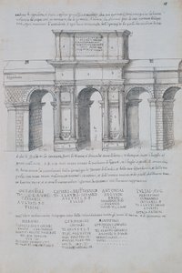 Arco di Claudio a Roma, disegno, da Antichità Romane, di Pirro Ligorio (1513-1583)