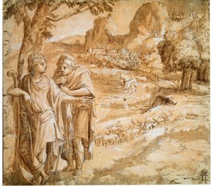 Pastore e pellegrino in un paesaggio