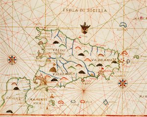 Sicilia da atlante portolano composto da sei carte, di Placido Caloiro e Francesco Oliva, Pergamena. 1646. da Placido Caloiro e Oliva