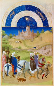 Agosto: Signori che passeggiano nei campi mentre i contadini si occupano del raccolto e fanno il bagno. Sullo sfondo: il castello di Etampes. Miniatura in Le très riches heures du Duc de Berry di Pol De Limburg