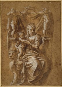 La Madonna col Bambino in trono da Polidoro da (follower of) Caravaggio