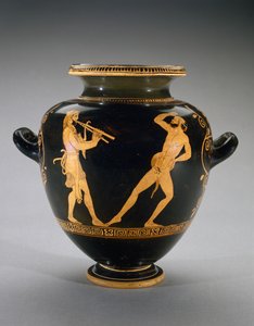 Stamnos a figure rosse con scena di Ercole con satiro, 440-420 a.C. da Polygnotos Polygnotos