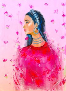 Donna elegante e loto rosa da Poonam Choudhary