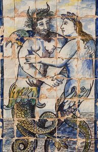 Piastrelle di azulejos nei giardini del palazzo raffiguranti creature marine (ceramica)