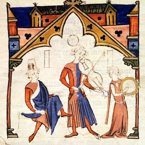 Fol.6r Musicisti che suonano una viola e un tamburello, dal Chansonnier des Nobles da Portuguese School