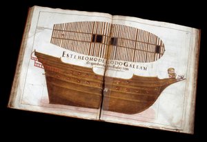 Architettura navale: pagina del trattato architettonico (Livro de Traças de Carpintaria) di Manuel Fernandez: taglio di una nave