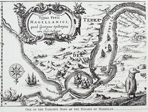 Una delle prime mappe dello Stretto di Magellano, da 