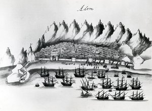 Assalto portoghese ad Aden, illustrazione da Legends of India di Gaspar Correia, c.1858 da Portuguese School