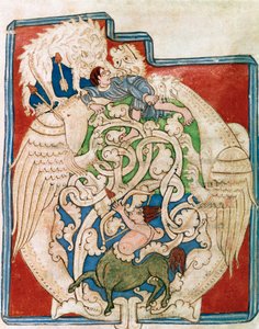 Lettera O con rappresentazione di un centauro cacciatore (miniatura tratta dal Vecchio Testamento)