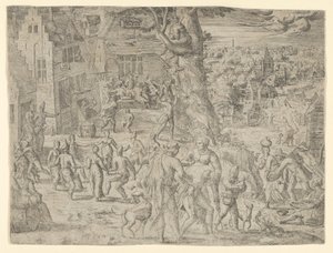 La fiera del villaggio, 1549 da Possibly by Peeter van der Borcht.