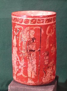 Vaso che raffigura una scena cerimoniale, Periodo Tepeu 1, da Uaxactun, 600-950