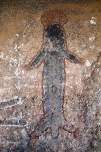 Pittura rupestre aborigena, figura di donna (tiliqua?), a Uluru (o Ayers Rock), nel Territorio del Nord, nell