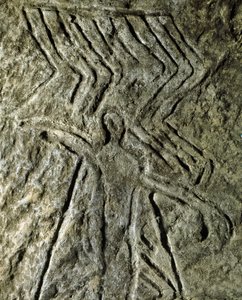 Preistoria, arte rupestre: petroglifo di una figura umana. Neolitico, età della pietra. (Azerbaigian) Età del bronzo da Prehistoric Prehistoric