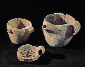 Preistoria: vari accessori di stoviglie. Età del Ferro. Da Umbria. Perugia, Museo Archeologico Nazionale dell
