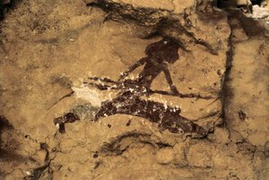 Arte Rupestre: donna cacciatrice. Preistoria, Paleolitico Superiore. Grotta di Tio Garroso, Spagna.