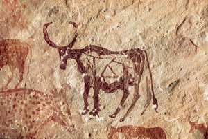 Pittura rupestre: rappresentazione di un cervide. Grotta di Tadrart Acacus, Libia da Prehistoric Prehistoric