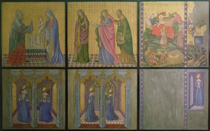 Ricostruzione di un dipinto murale originariamente nella Cappella di Santo Stefano, raffigurante la regina Filippa e le sue figlie da Professor Ernest Tristram