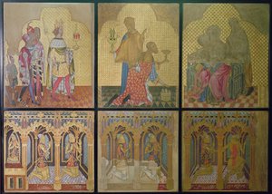 Ricostruzione di un affresco originariamente nella Cappella di St. Stephen raffigurante in basso da sinistra a destra: Thomas Woodstock, Edmund Langley, Giovanni di Gaunt, Lionel, Edoardo, Il Principe Nero e San Giorgio da Professor Ernest Tristram
