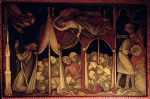La storia di Ezechia, ricostruzione di un dipinto murale originariamente nella Camera Dipinta del Palazzo di Westminster da Professor Ernest Tristram