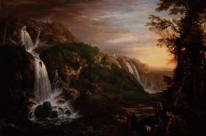 La Grande Cascata a Tivoli con Villa di Mecenate e artista ispirato da un filosofo