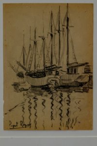 Velieri, Narcís Puget Riquer, disegno a carboncino, museo Puget, casa nobile di Can LLaudis, Dalt Vila, Ibiza, Isole Baleari, Spagna