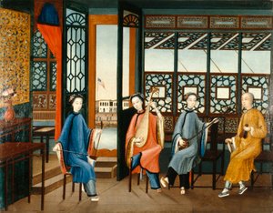 Quartetto musicale con bandiera americana da Qing Dynasty Chinese School