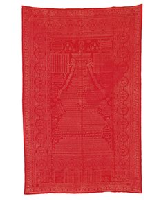 Copertura in broccato di seta a fondo rosso, tarda dinastia Qing da Qing Dynasty Chinese School