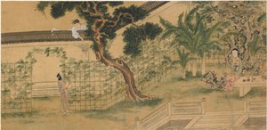 Scena dalla commedia Romance of the West Chamber, di Wang Shifu, XVI secolo