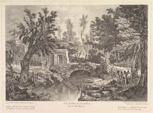 Vista del ponte Lavandieres alla casa del contadino, metà XVIII secolo da Quentin Pierre Chedel