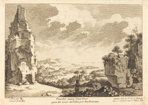 Veduta delle rovine di una torre che si dice sia stata costruita dai Romani da Quentin Pierre Chedel after François Boucher
