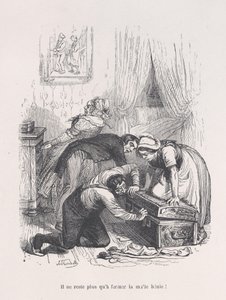 Tutto ciò che resta è chiudere il benedetto baule! da Le piccole miserie della vita umana, 1843 da Quichon