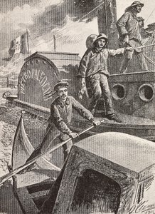 Ingegneri militari italiani, brigata della laguna, al lavoro con le loro nuove uniformi, incisione da un disegno di Quinto Cenni, da L