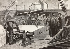 Marinai e ufficiali italiani che allestiscono la nave Gottardo, spedizione italiana nel Mar Rosso, Palermo, Italia, incisione da disegno di Quinto Cenni e schizzo di Dante Paolocci, da L