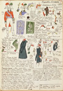 Uniformi militari al tempo della Repubblica Cisalpina dal 1801. Tavola a colori di Cenni Quinto da Quinto Cenni