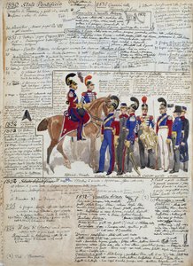 Ufficiali e cadetti a piedi e a cavallo, uniformi degli Stati Pontifici da Quinto Cenni